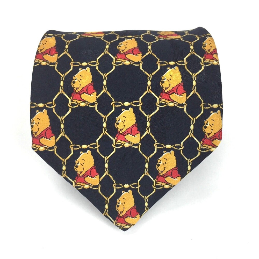 Winnie the Pooh Disney Store Dark Navy Blue/Black 100% Silk Made In Italy Tie